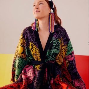 NWT FARM Rio Rainbow Midnight Leopards Belted Cardigan Size XS.
